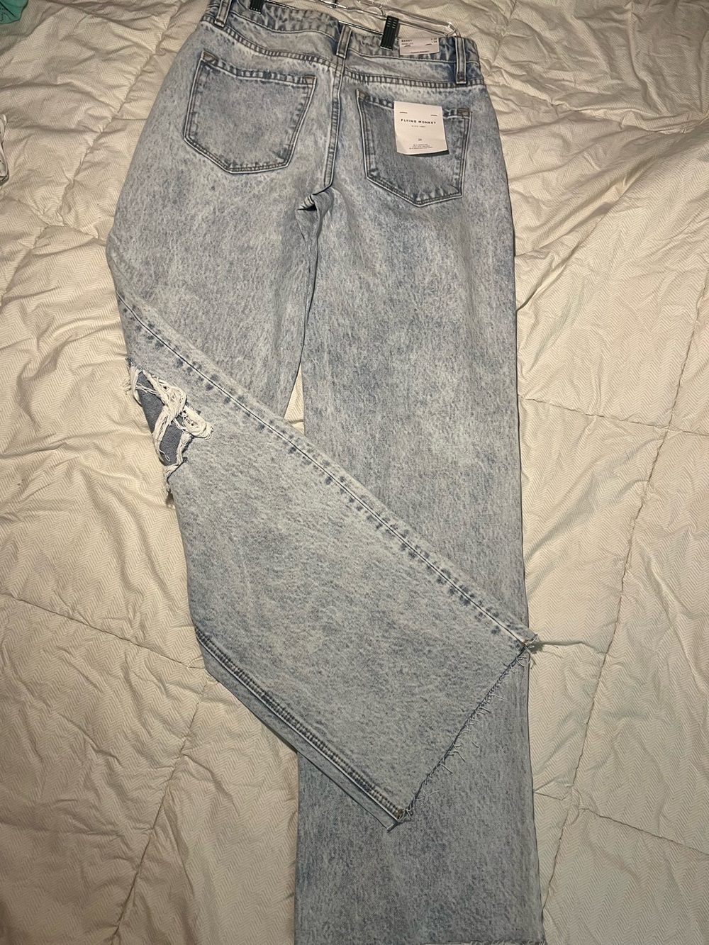 Flying Monkey Light Blue Straight Leg Jeans with Knee Distress